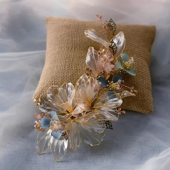 IRIS APFEL 1pcs Crystal Leaf Flower Bridal Barrette Hair  display picture 1
